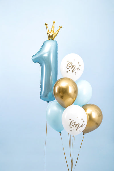 Luftballons 30cm, One, blau gold 6 Stck