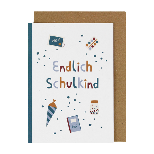 Klappkarte Endlich Schulkind türkis