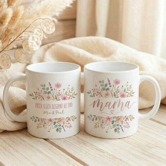 Mama Tasse mit Wildblumen Motiv – Florale Keramiktasse Geschenk für Mama