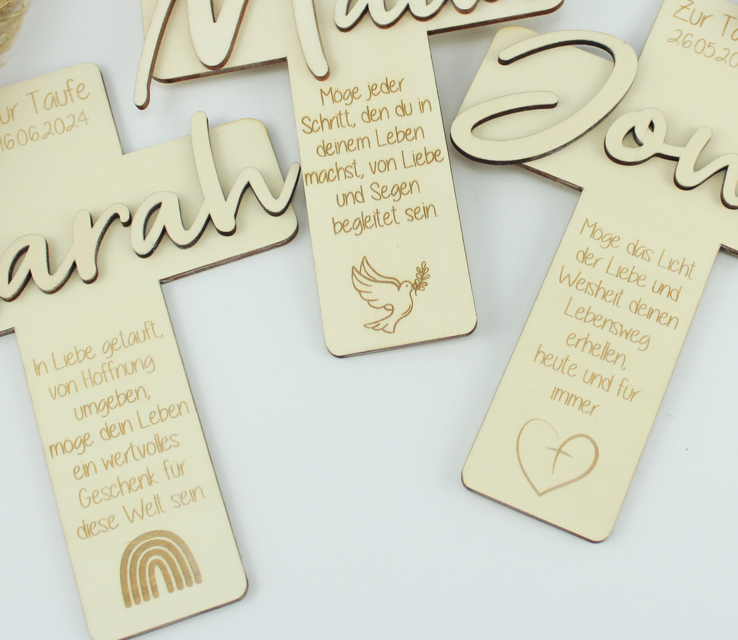 Geschenkset zur Taufe, Taufkreuz mit Namen aus Holz