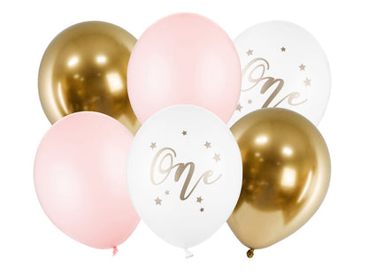 Luftballons 30 cm, One, rosa/gold 6 Stk