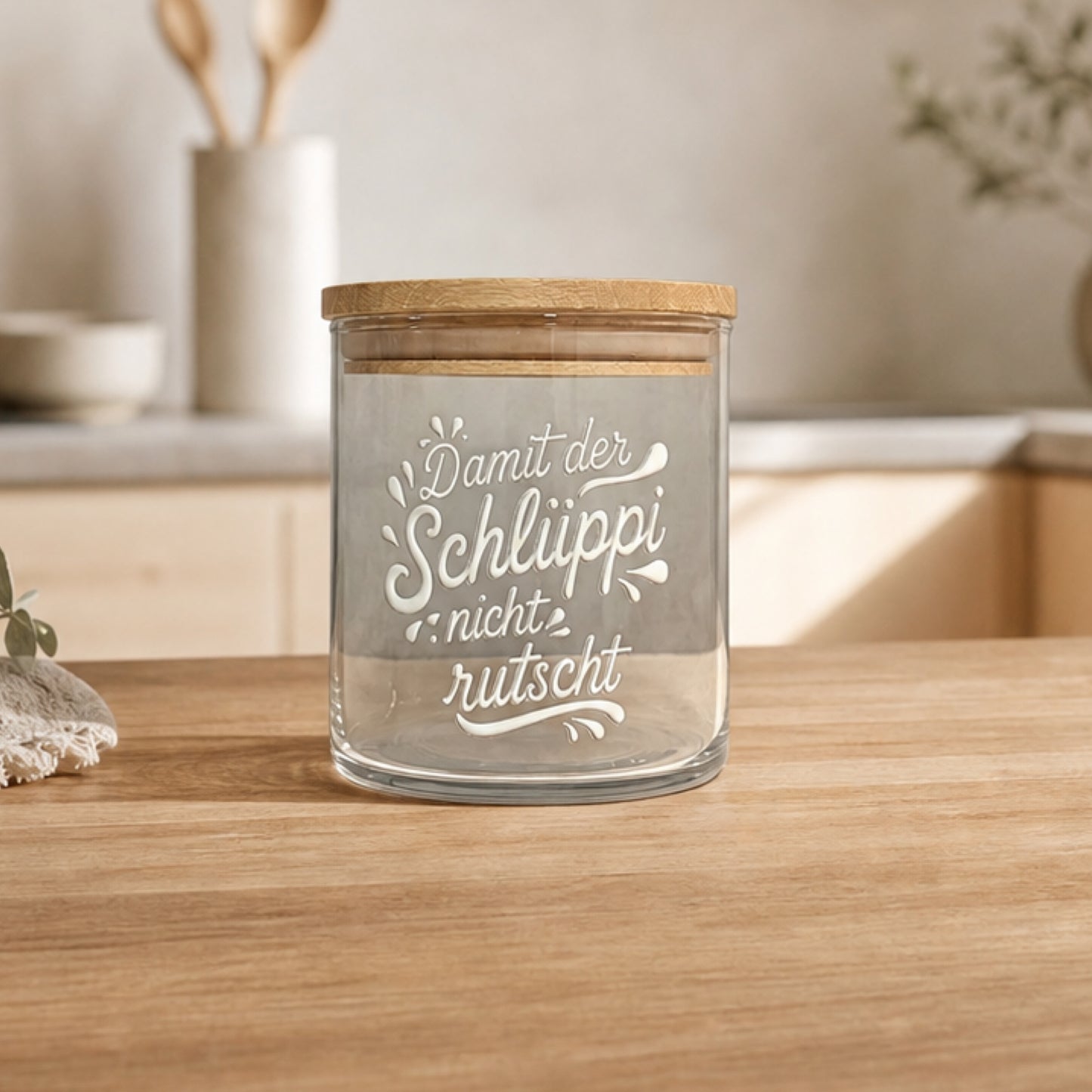 Lustiges Vorratsglas für Süßigkeiten – Bonbonglas mit Spruch „Damit der Schlüppi nicht rutscht“