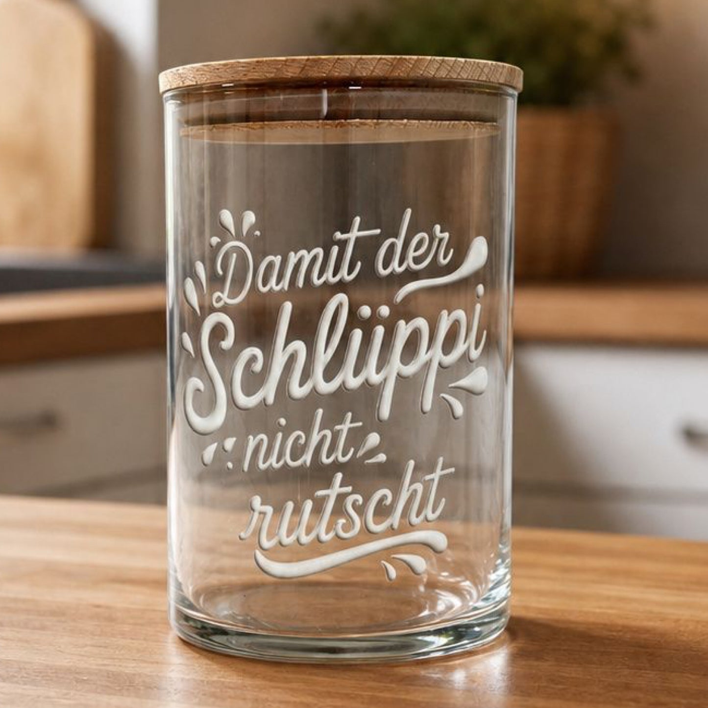 Lustiges Vorratsglas für Süßigkeiten – Bonbonglas mit Spruch „Damit der Schlüppi nicht rutscht“