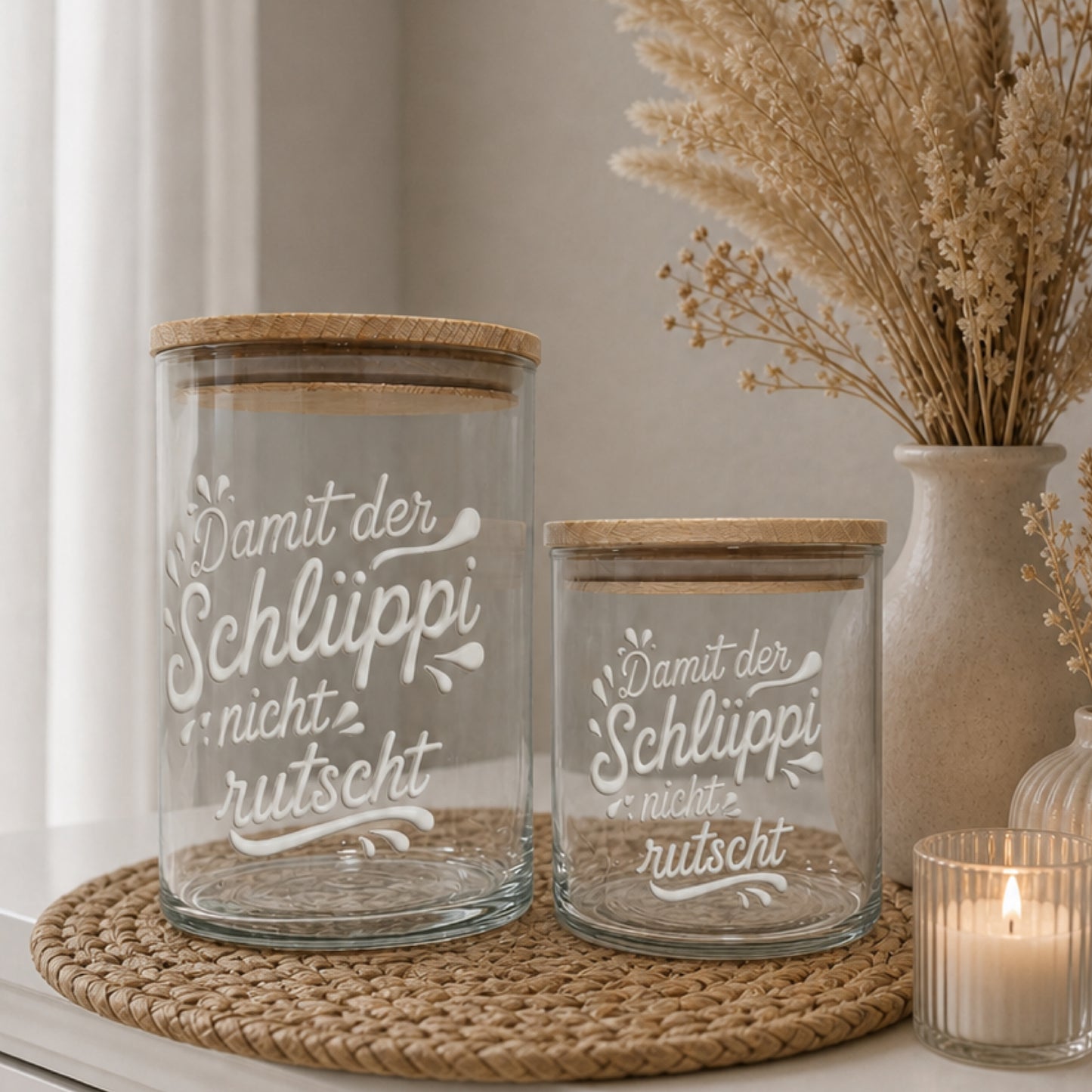 Lustiges Vorratsglas für Süßigkeiten – Bonbonglas mit Spruch „Damit der Schlüppi nicht rutscht“